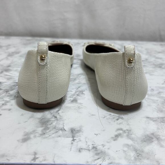 Tory Burch Mini Miller Flats Logo Medallion 9M Cream Embossed Reptile Leather - Picture 6 of 11